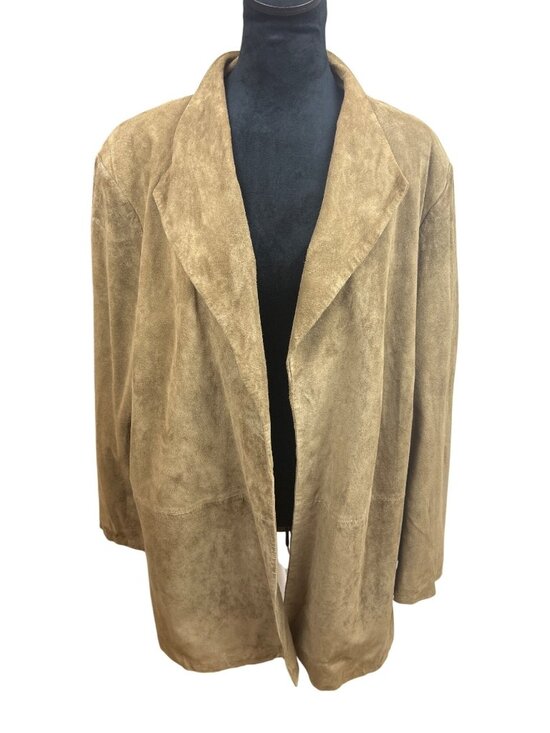 Silhouettes Jackets & Blazers - Vtg Silhouettes Jacket Women's 2X Brown Genuine Leather Open Front Suede Coat